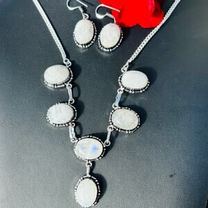 925 Sterling Rainbow Moonstone Necklace & Earring Set